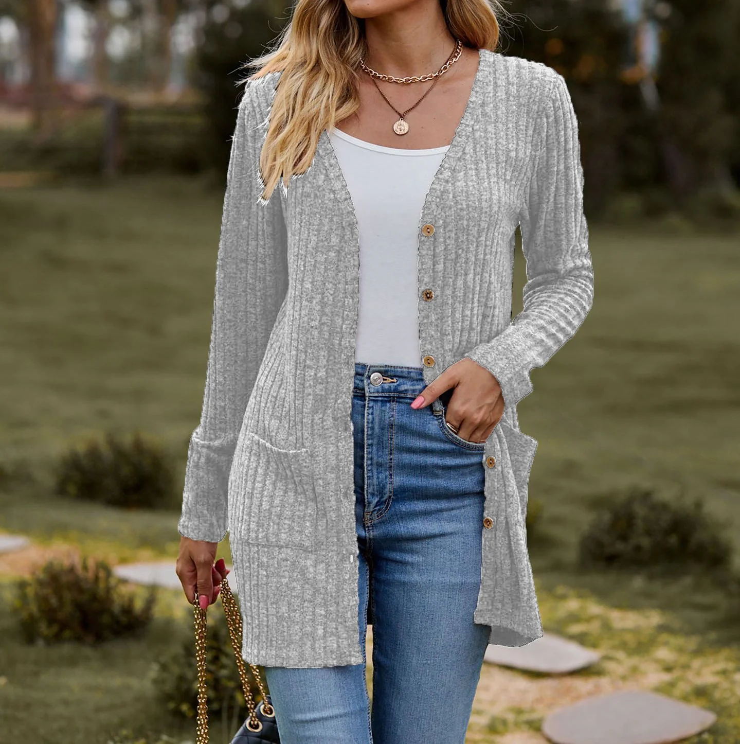 Damen Strickjacke mit Elegantem Rippenmuster und Praktischen Taschen Heidi-Mode - Image 8