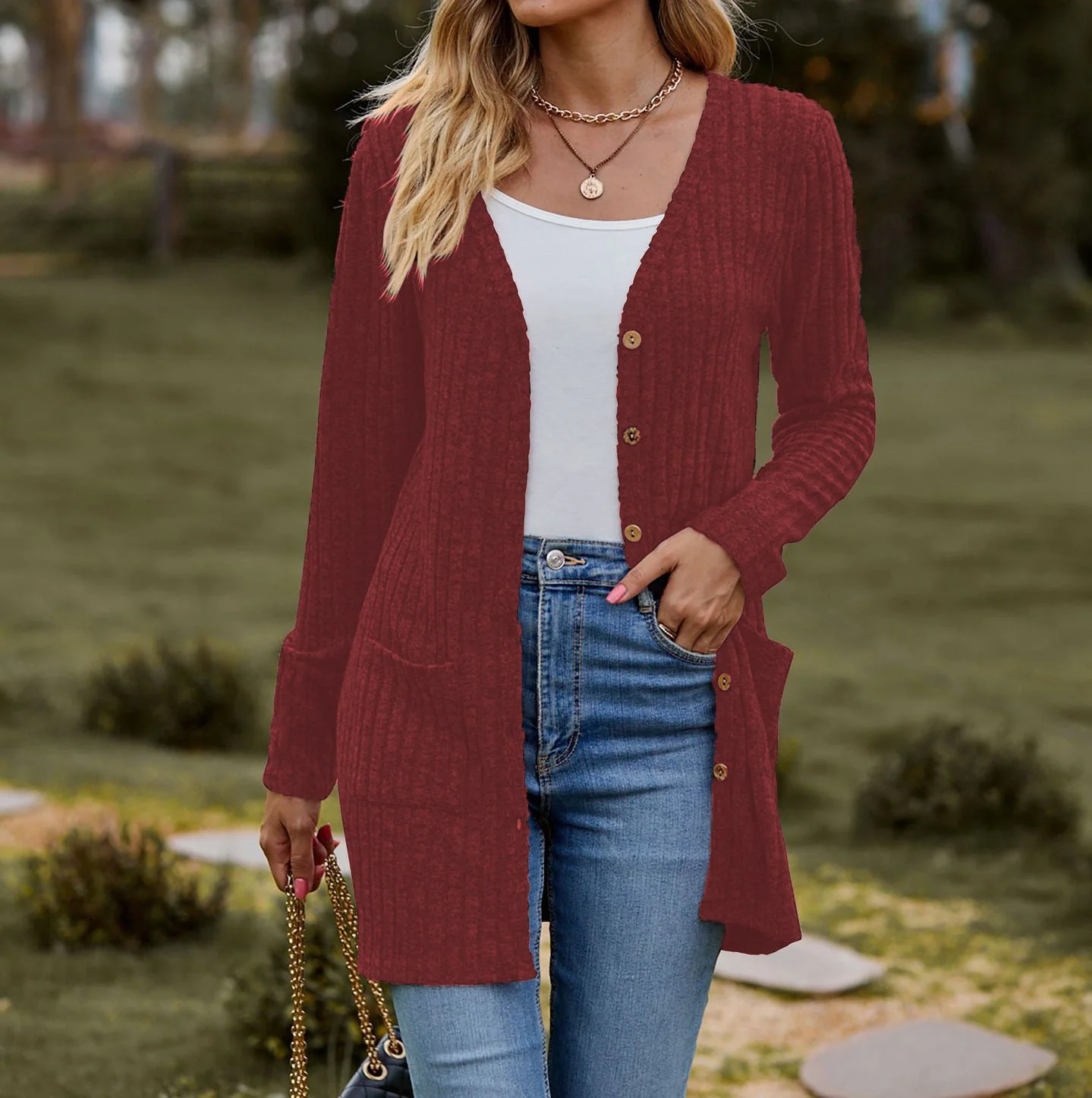 Damen Strickjacke mit Elegantem Rippenmuster und Praktischen Taschen Heidi-Mode - Image 9