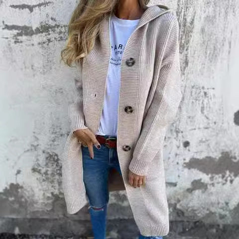 Damen Strickjacke mit Kapuze und Knöpfen Heidi-Mode - Image 2