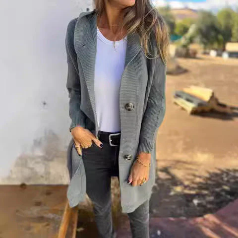 Damen Strickjacke mit Kapuze und Knöpfen Heidi-Mode - Image 3