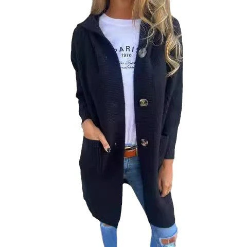 Damen Strickjacke mit Kapuze und Knöpfen Heidi-Mode - Image 5