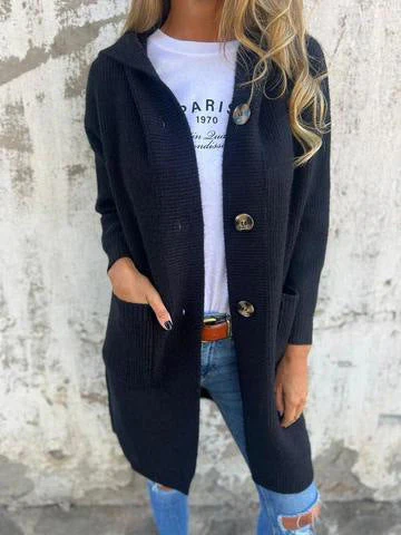 Damen Strickjacke mit Kapuze und Knöpfen Heidi-Mode - Image 6
