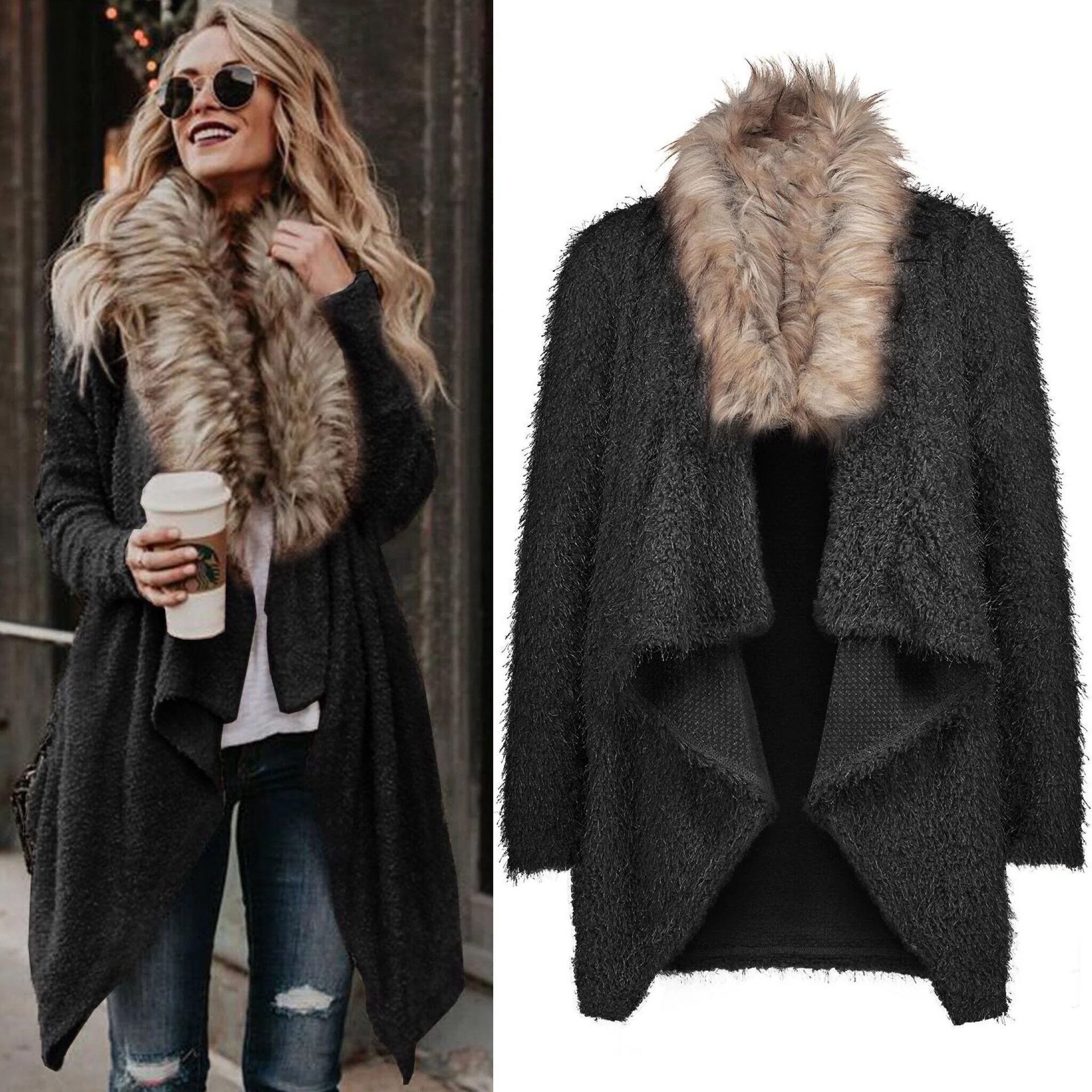 Damen Strickjacke mit luxuriösem pelzverziertem Kragen Heidi-Mode - Image 2