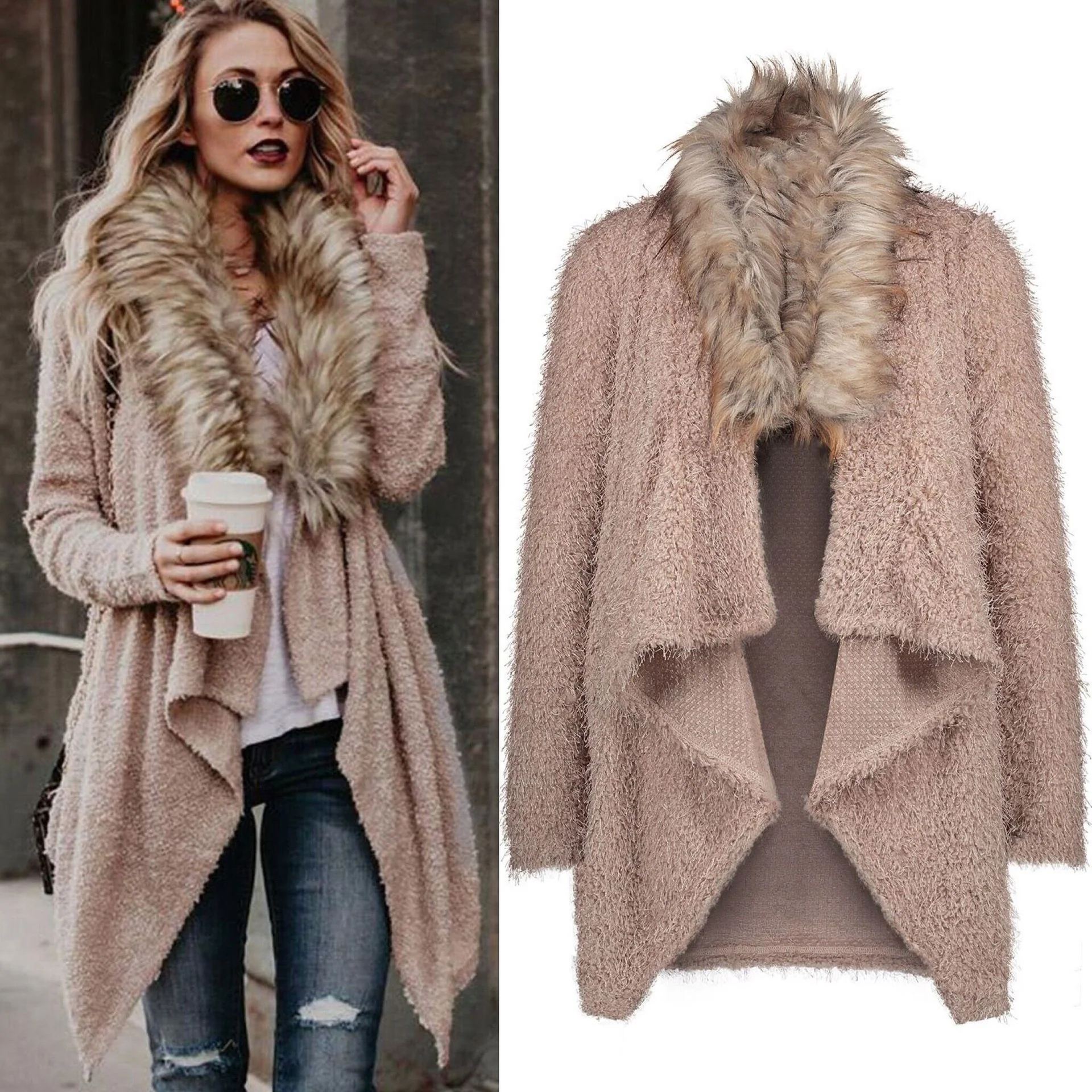 Damen Strickjacke mit luxuriösem pelzverziertem Kragen Heidi-Mode - Image 3