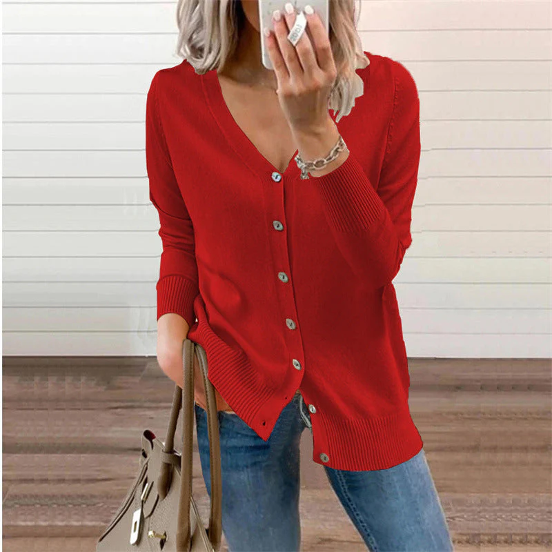 Damen Strickjacke mit Modernen Knopfdetails und Tiefem V-Ausschnitt Heidi-Mode - Image 14