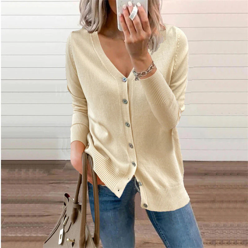 Damen Strickjacke mit Modernen Knopfdetails und Tiefem V-Ausschnitt Heidi-Mode - Image 2