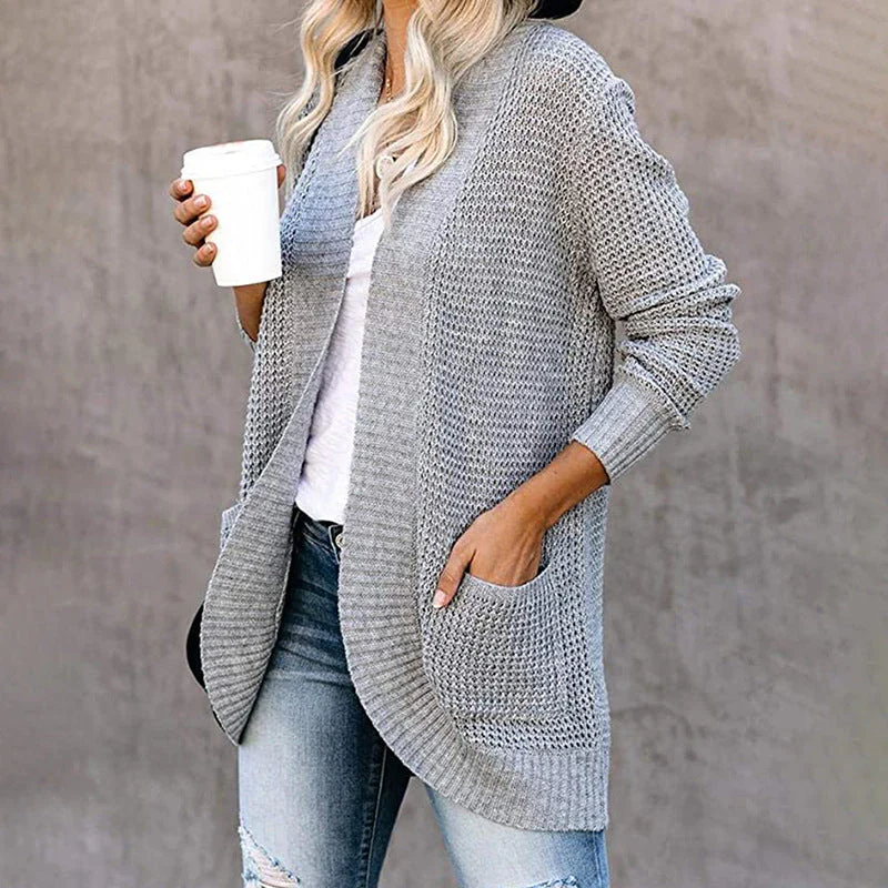 Damen Strickjacke mit Offenem Schnitt und Seitlichen Taschen Heidi-Mode - Image 3