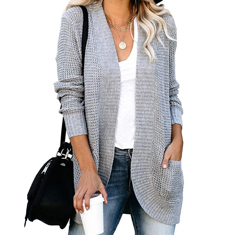 Damen Strickjacke mit Offenem Schnitt und Seitlichen Taschen Heidi-Mode - Image 5