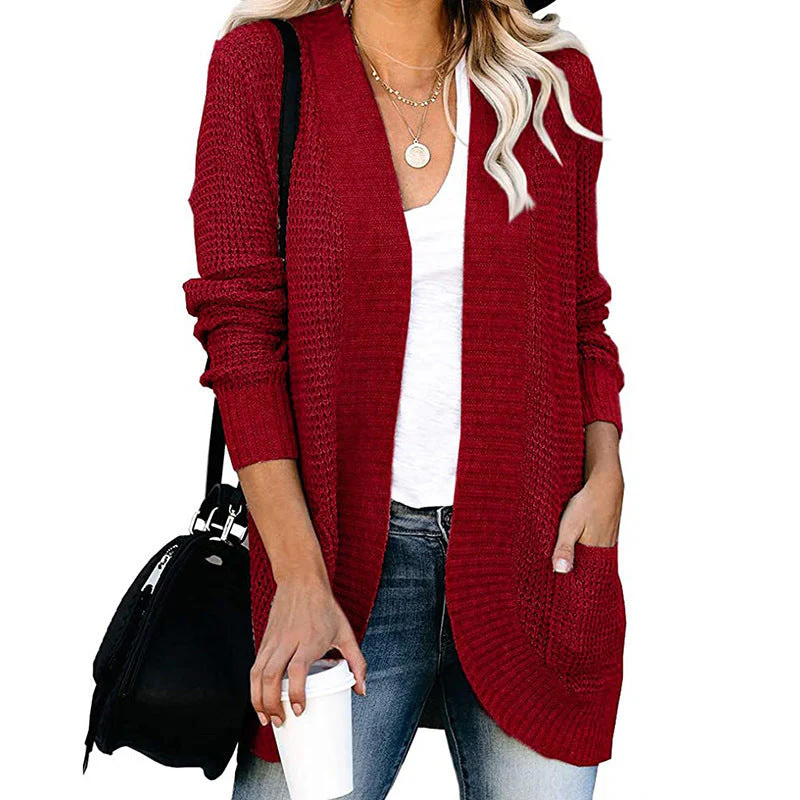 Damen Strickjacke mit Offenem Schnitt und Seitlichen Taschen Heidi-Mode - Image 9