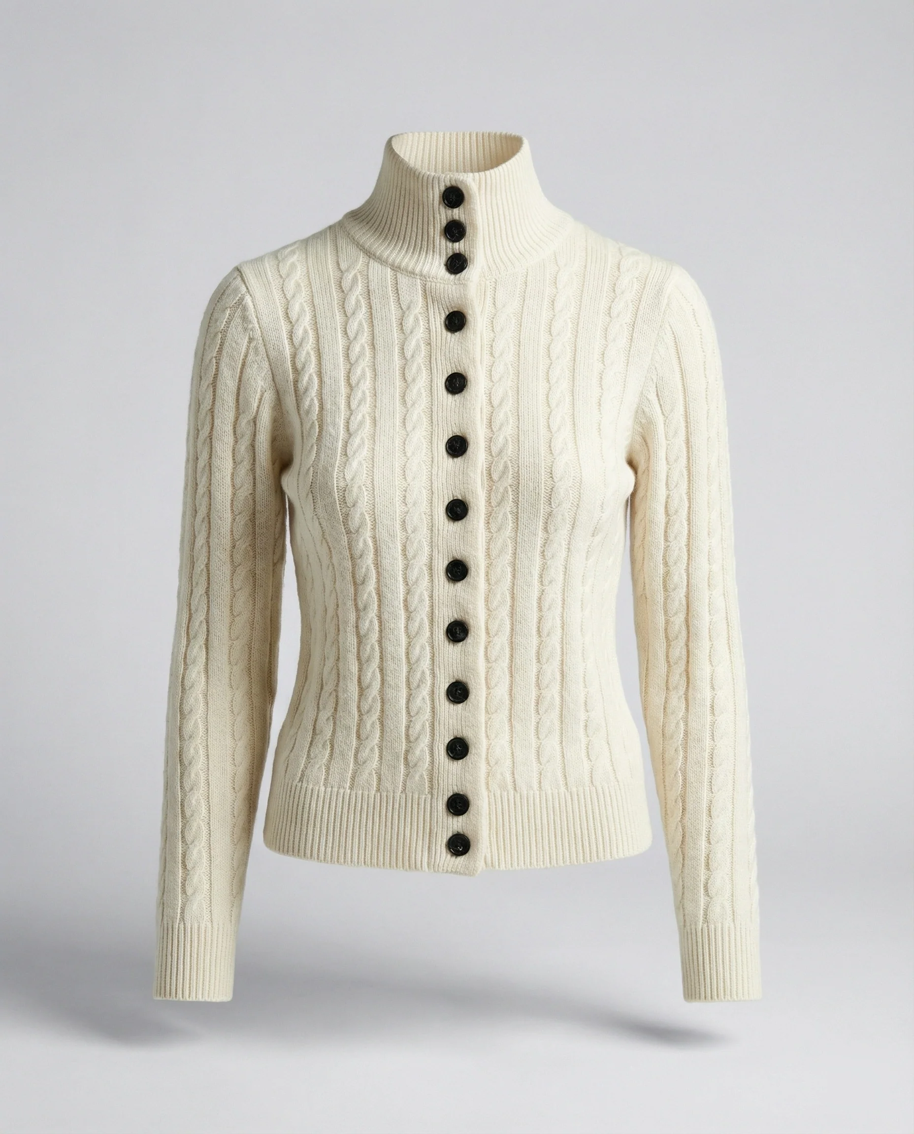 Damen Strickjacke mit Stehkragen und Zopfmuster in Weiß - Image 5