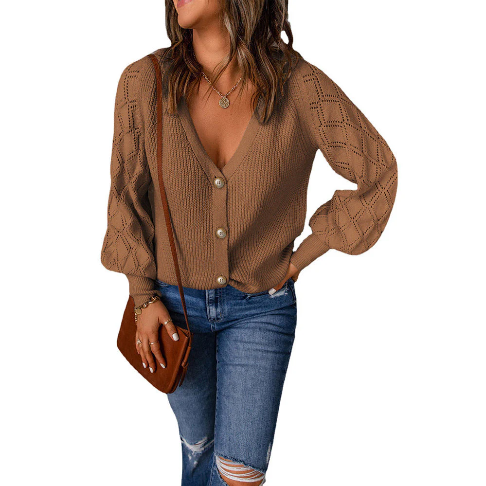 Damen Strickjacke mit V-Ausschnitt und Puffärmeln Heidi-Mode - Image 13