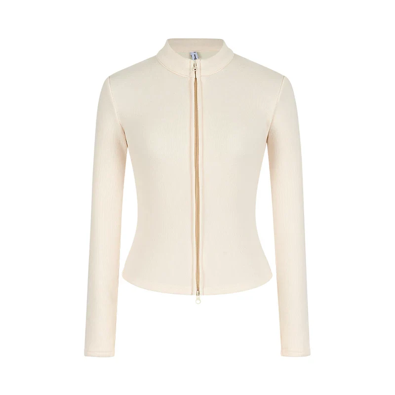 Damen Strickjacke Slim Fit Doppel-Reißverschluss Stehkragen Frühling - Image 15