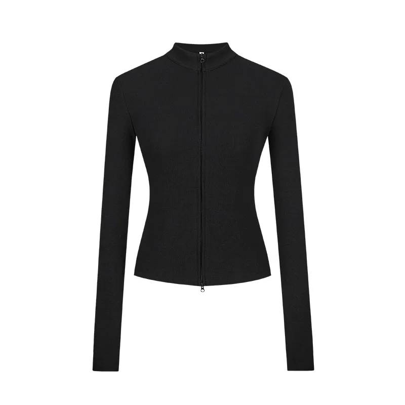Damen Strickjacke Slim Fit Doppel-Reißverschluss Stehkragen Frühling - Image 7