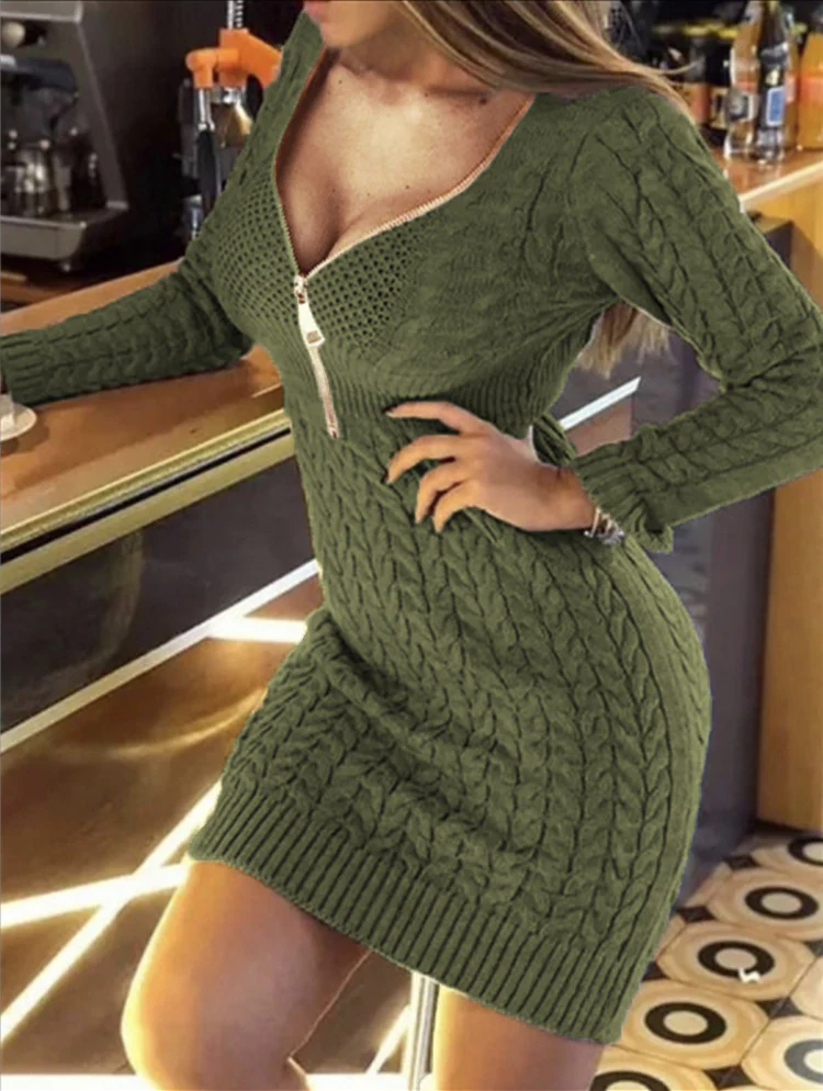 Damen Strickkleid mit hohem Kragen und modernem Reißverschluss Heidi-Mode - Image 3