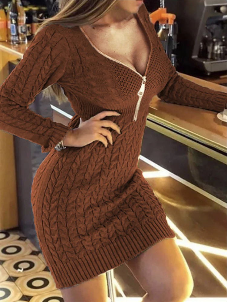 Damen Strickkleid mit hohem Kragen und modernem Reißverschluss Heidi-Mode - Image 7