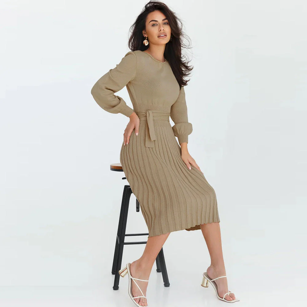 Damen Strickkleid mit Taillierbarem Gürtel und Langen Ärmeln Heidi-Mode - Image 4