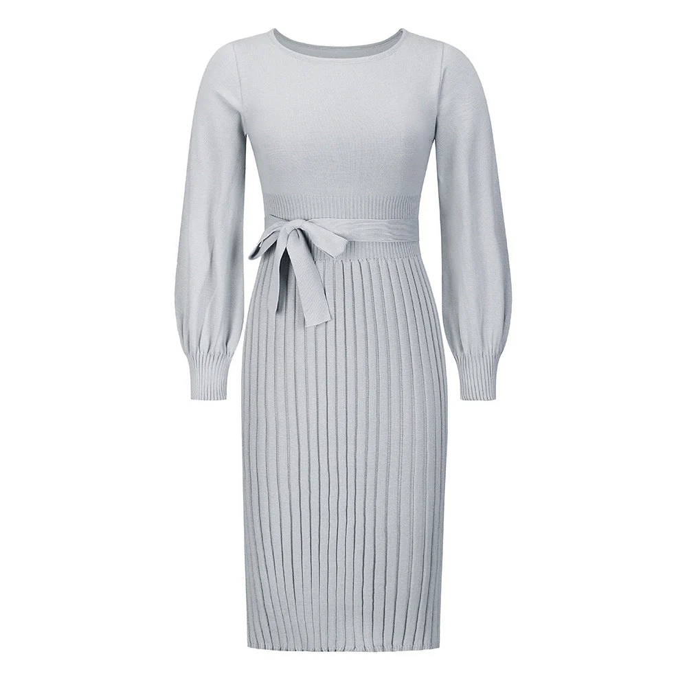 Damen Strickkleid mit Taillierbarem Gürtel und Langen Ärmeln Heidi-Mode - Image 5