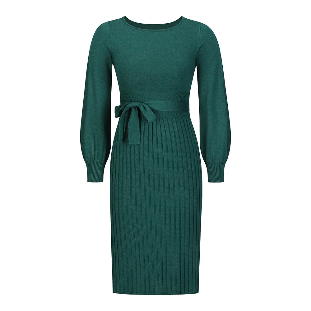 Damen Strickkleid mit Taillierbarem Gürtel und Langen Ärmeln Heidi-Mode - Image 8