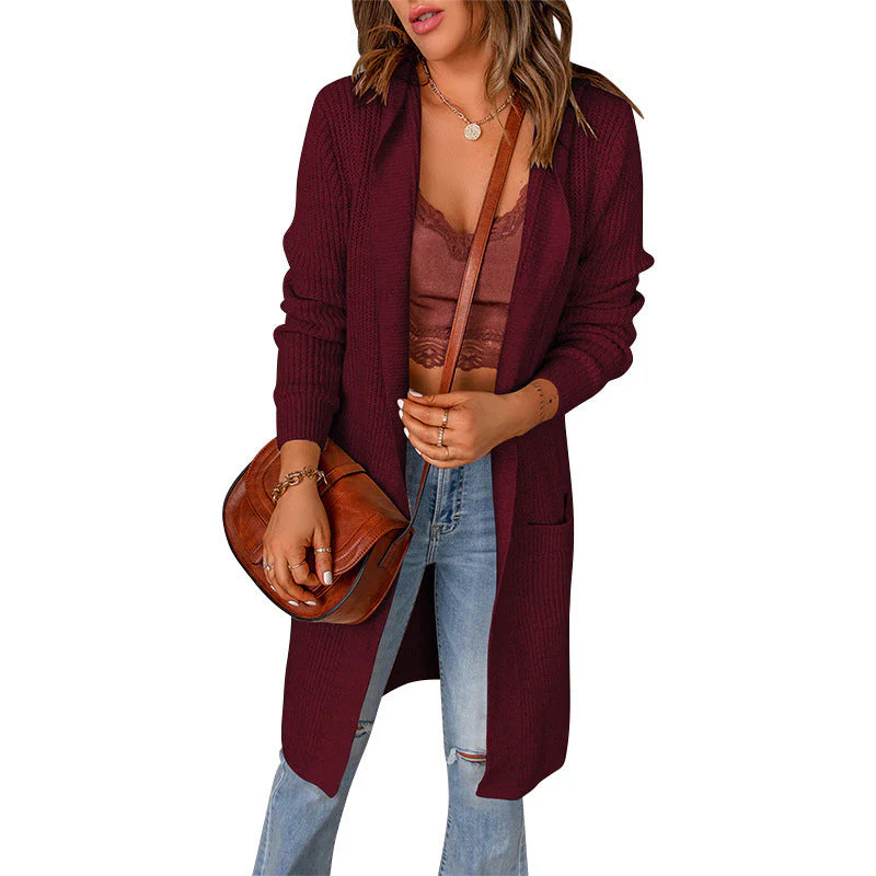 Damen Strickmantel mit Tiefem V-Ausschnitt und Großzügigen Taschen Heidi-Mode - Image 5