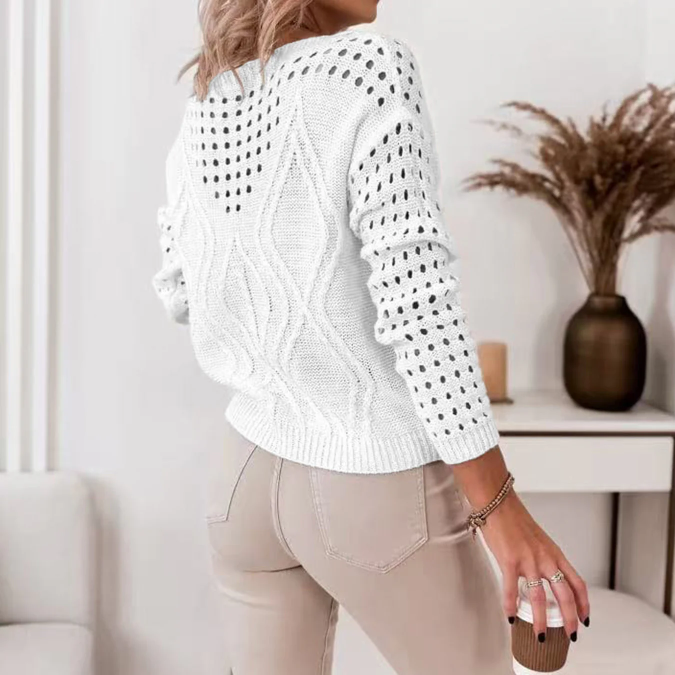 Damen Strickpullover mit luftigen Lochmustern und zartem Zopfdesign Heidi-Mode - Image 2