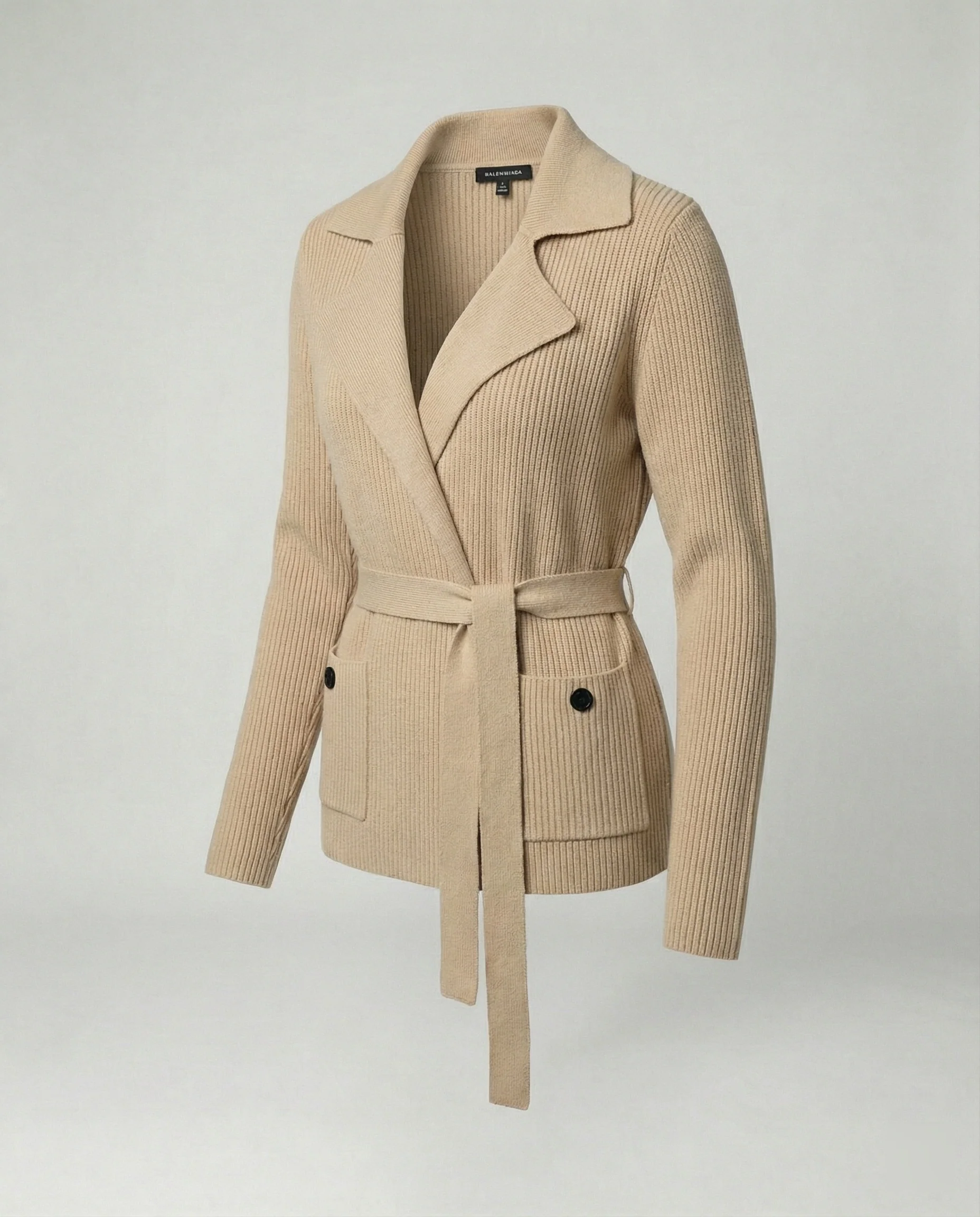 Damen Strickpullover mit Revers und Taillenschnürung in Khakigrau - Image 5