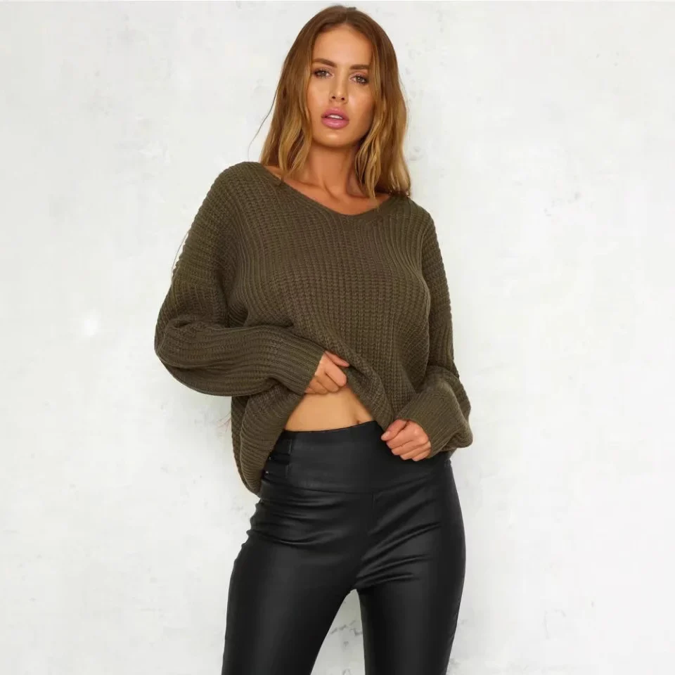 Damen Strickpullover mit tiefem V-Ausschnitt und dekorativem Rückendesign Heidi-Mode - Image 3