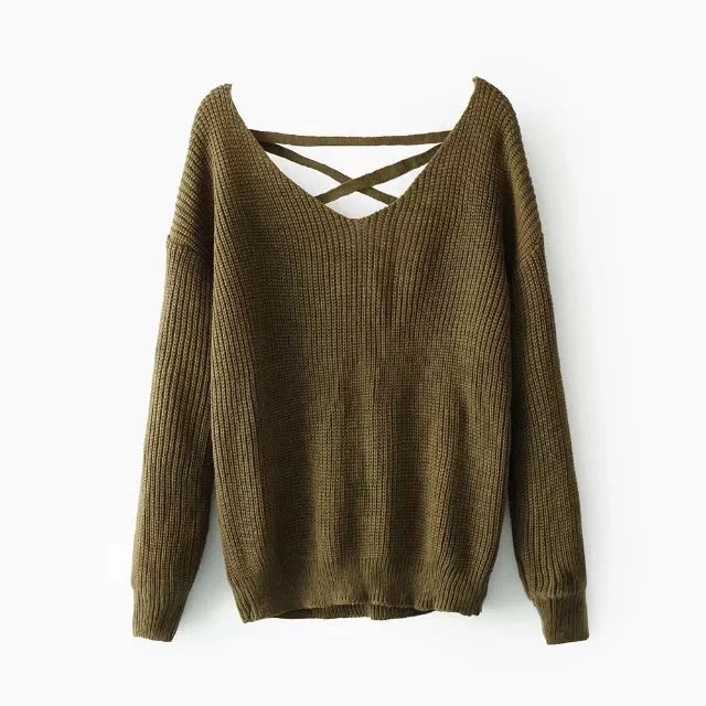 Damen Strickpullover mit tiefem V-Ausschnitt und dekorativem Rückendesign Heidi-Mode - Image 4
