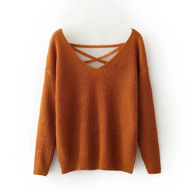 Damen Strickpullover mit tiefem V-Ausschnitt und dekorativem Rückendesign Heidi-Mode - Image 7