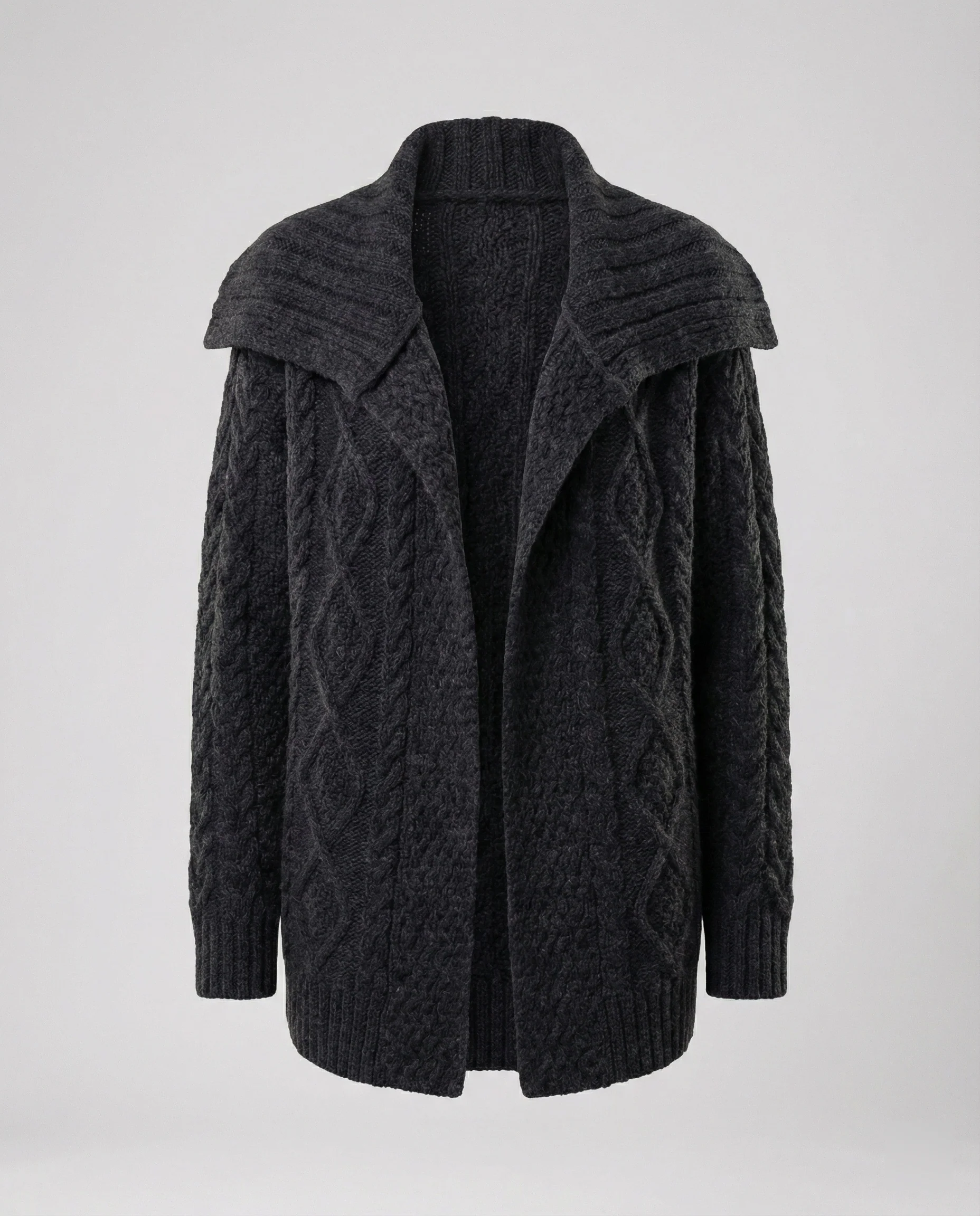 Damen strukturierter Strickmantel mit überlappendem Segelkragen und weichem Wollmix Heidi-Mode - Image 5