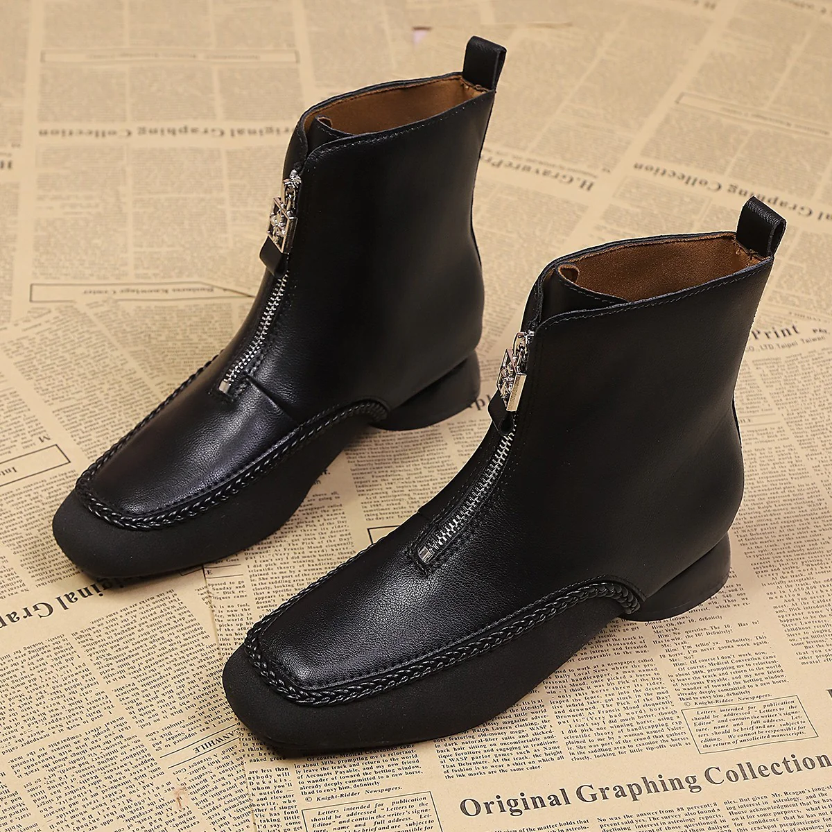 Damen Stylische Ankle Boots mit Reißverschluss und geschmeidigem Leder Heidi Mode - Image 2