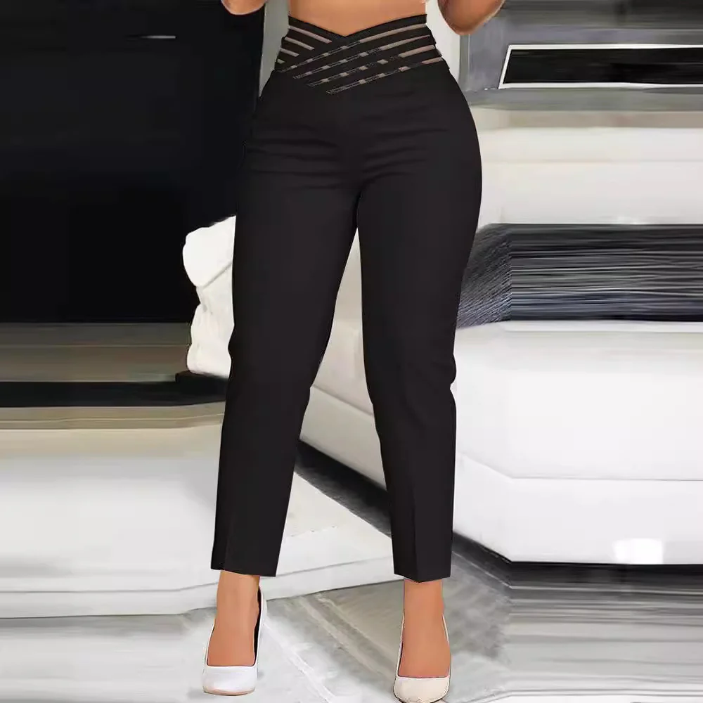 Damen stylische High-Waist Hosen mit transparentem Gitterbund Heidi-Mode - Image 3