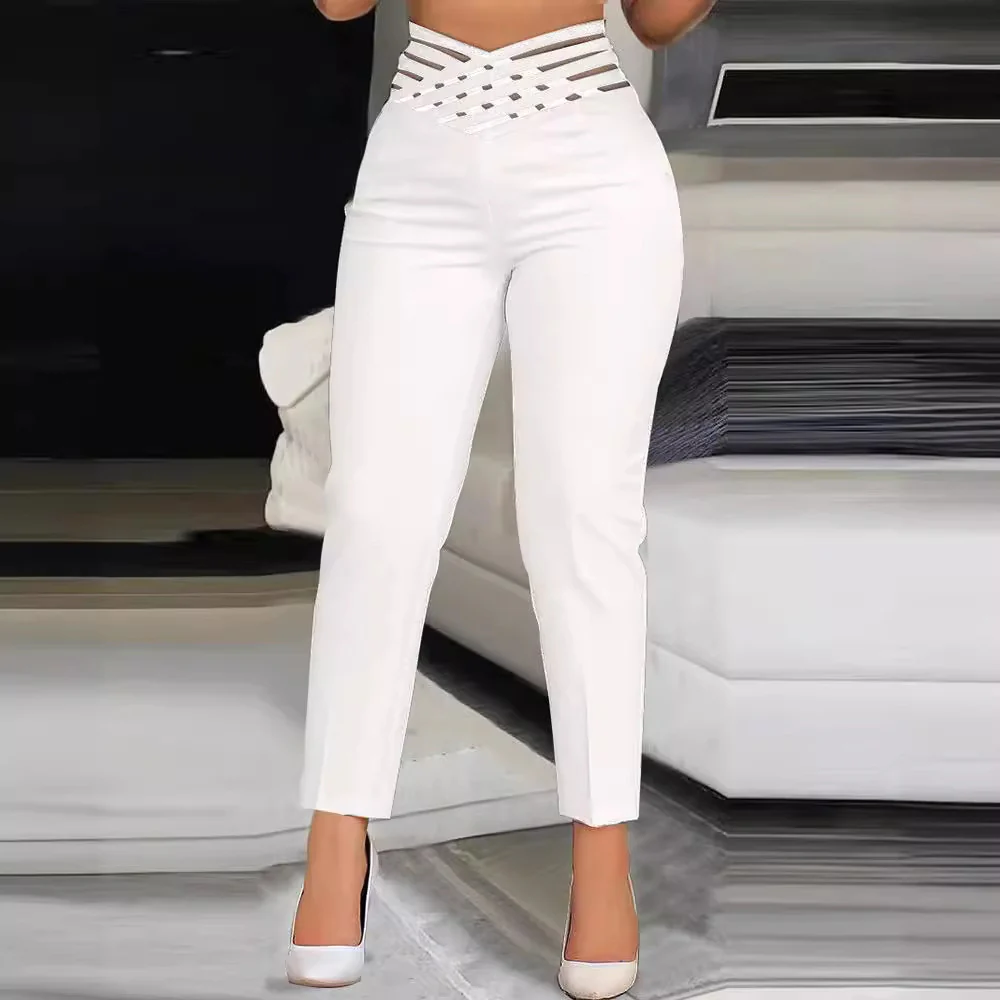 Damen stylische High-Waist Hosen mit transparentem Gitterbund Heidi-Mode - Image 4