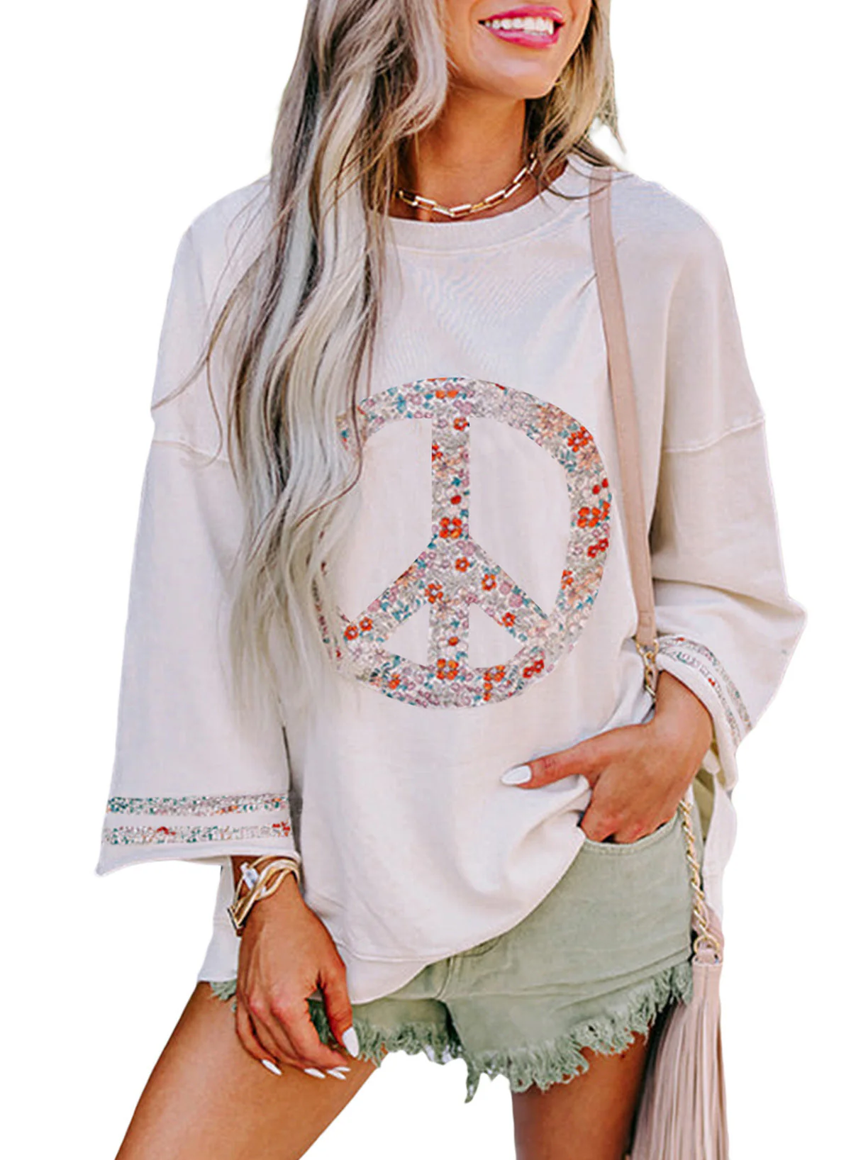 Damen Sweatshirt mit Floralem Peace-Zeichen Heidi-Mode - Image 7