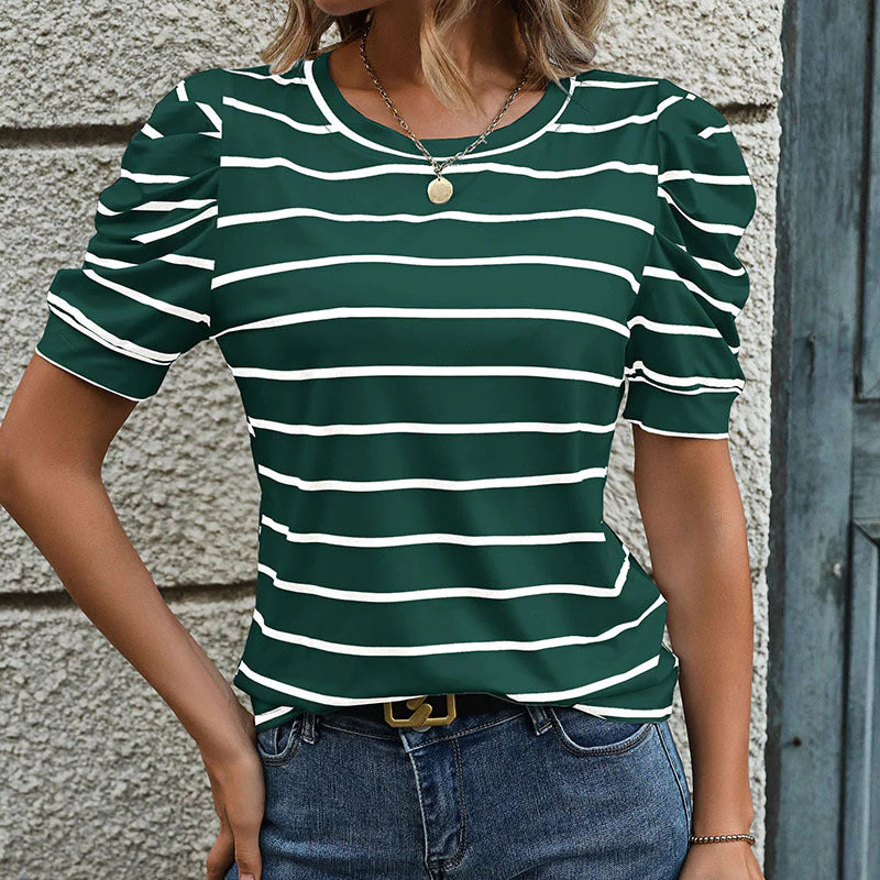 Damen T-Shirt mit Dekorativen Puffärmeln und Modernem Streifenmuster Heidi-Mode - Image 10