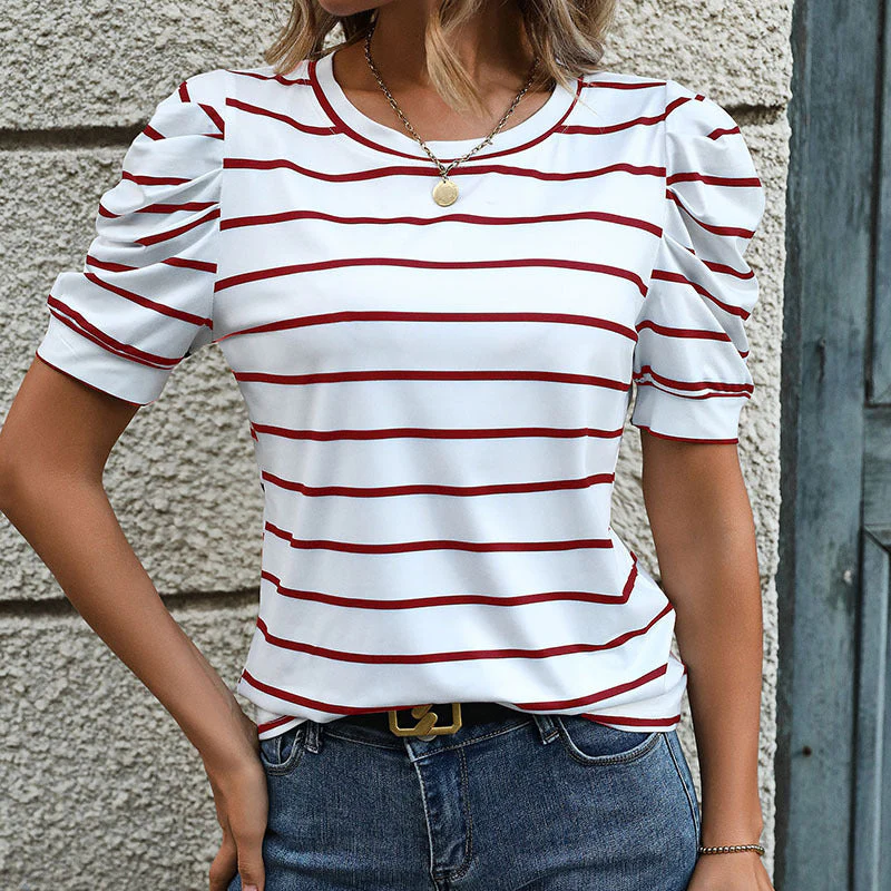 Damen T-Shirt mit Dekorativen Puffärmeln und Modernem Streifenmuster Heidi-Mode - Image 9