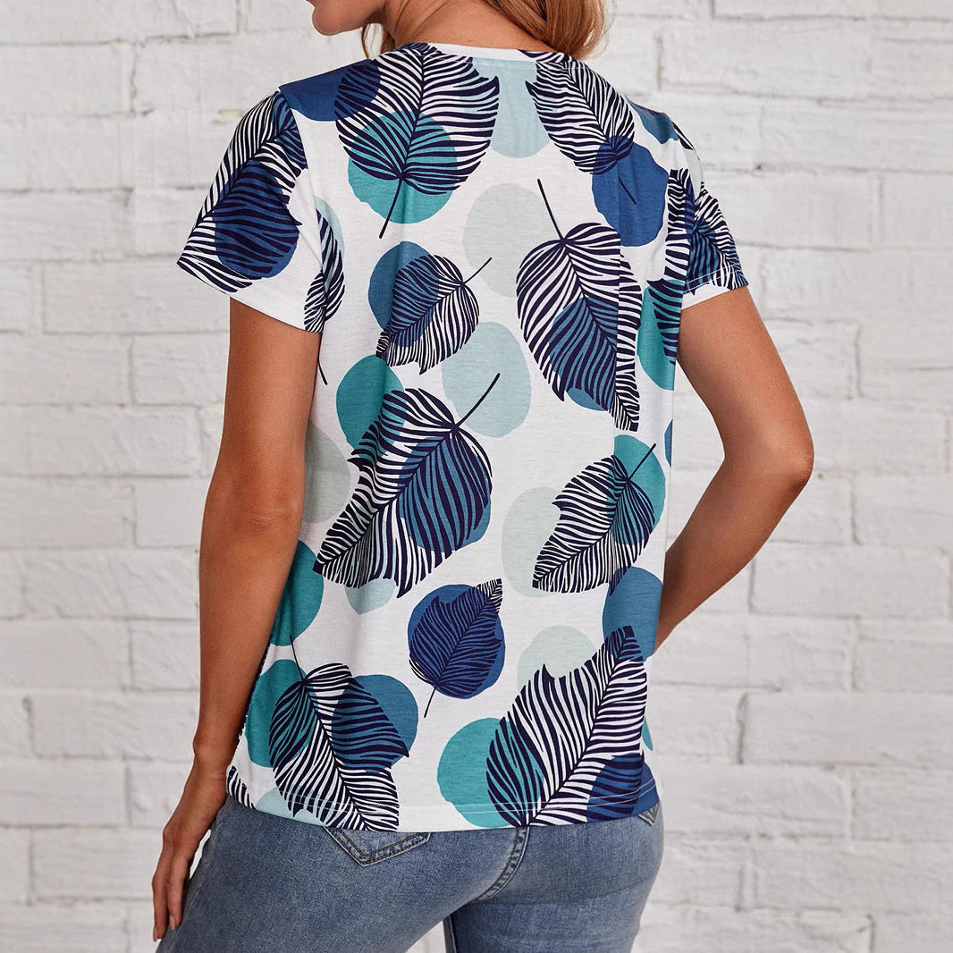 Damen T-Shirt mit Elegantem Blätterdruck und Lässigem Schnitt Heidi-Mode - Image 2