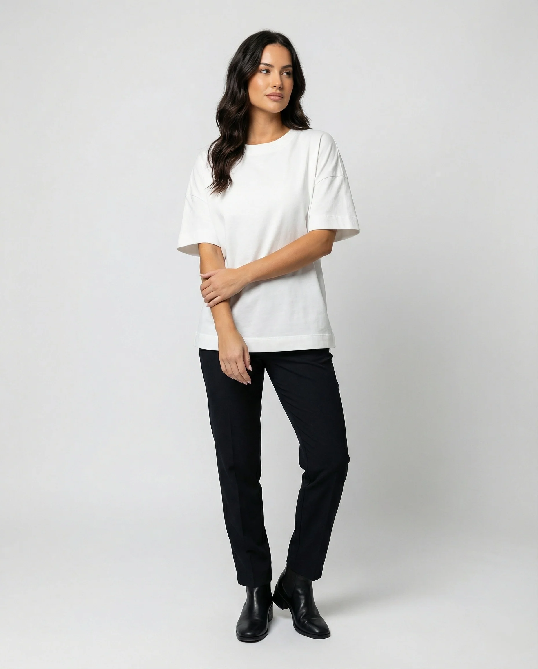 Damen T-Shirt Slim Fit Baumwolle Kurzarm Rundhals Schwarz Weiß - Image 3