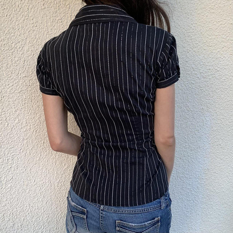 Damen taillierte Kurzarmbluse mit Streifenmuster Heidi-Mode - Image 4