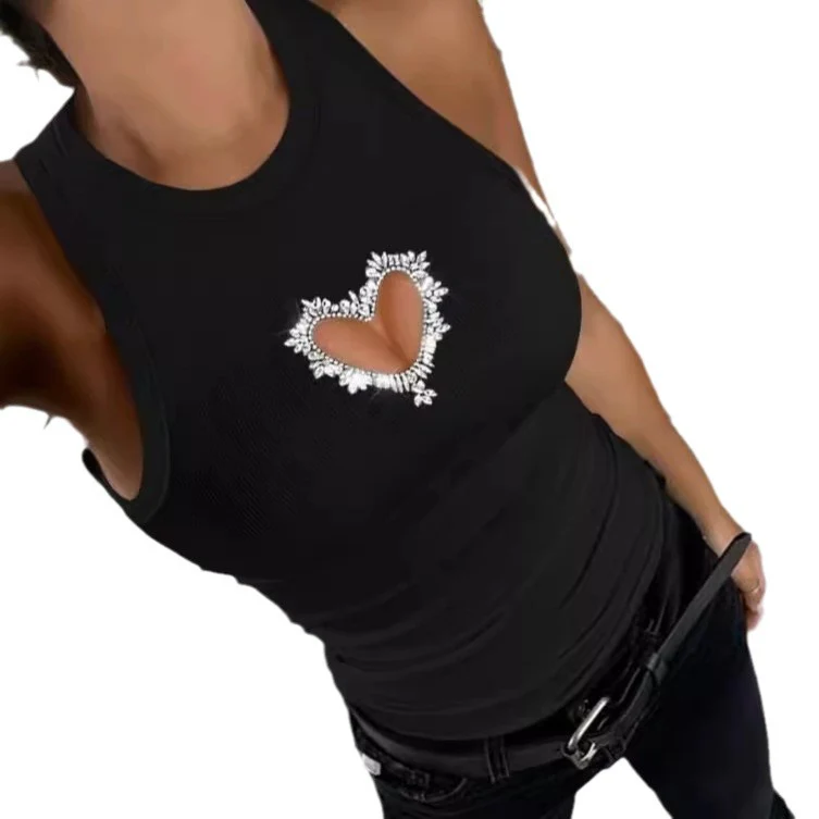 Damen Tanktop mit funkelndem Herz-Ausschnitt und dezenten Verzierungen Heidi-Mode - Image 2