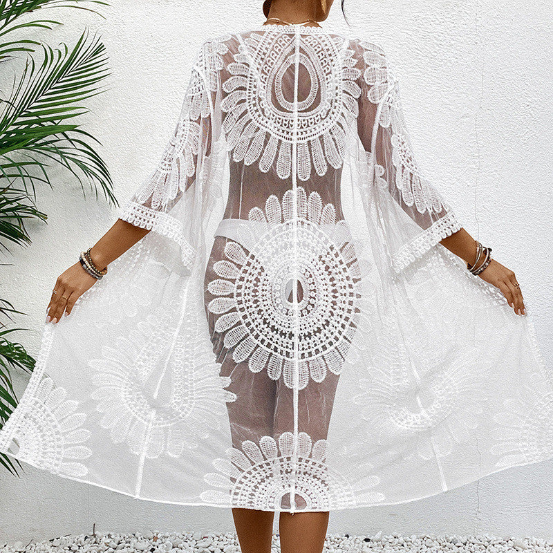 Damen Transparenter Strandüberwurf mit Elegantem Häkelmuster Heidi-Mode - Image 7