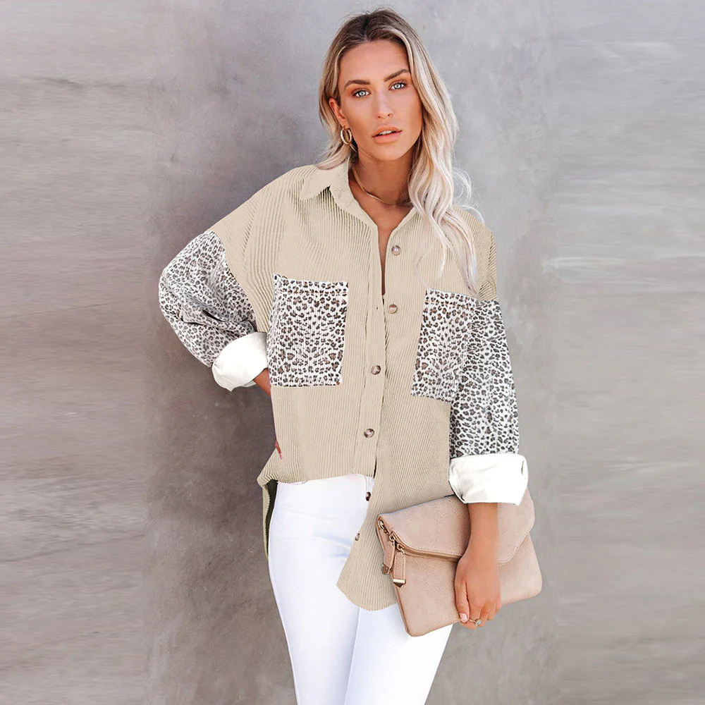 Damen Trendige Kordjacke mit Leo-Details Heidi-Mode