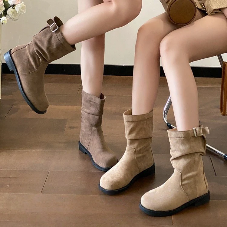 Damen Trendige Stiefel mit modischem Falten-Design und dekorativem Schnallenverschluss Heidi Mode - Image 2