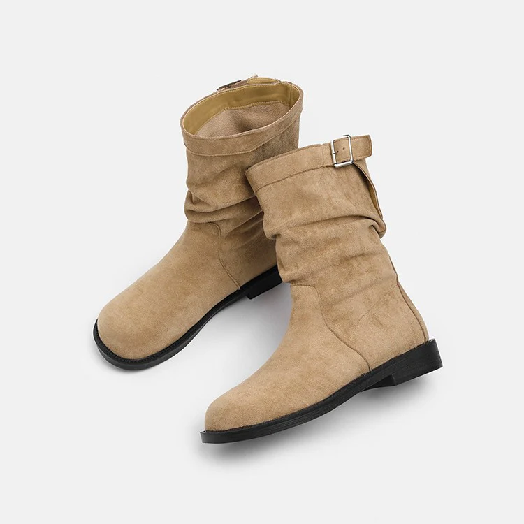 Damen Trendige Stiefel mit modischem Falten-Design und dekorativem Schnallenverschluss Heidi Mode - Image 4