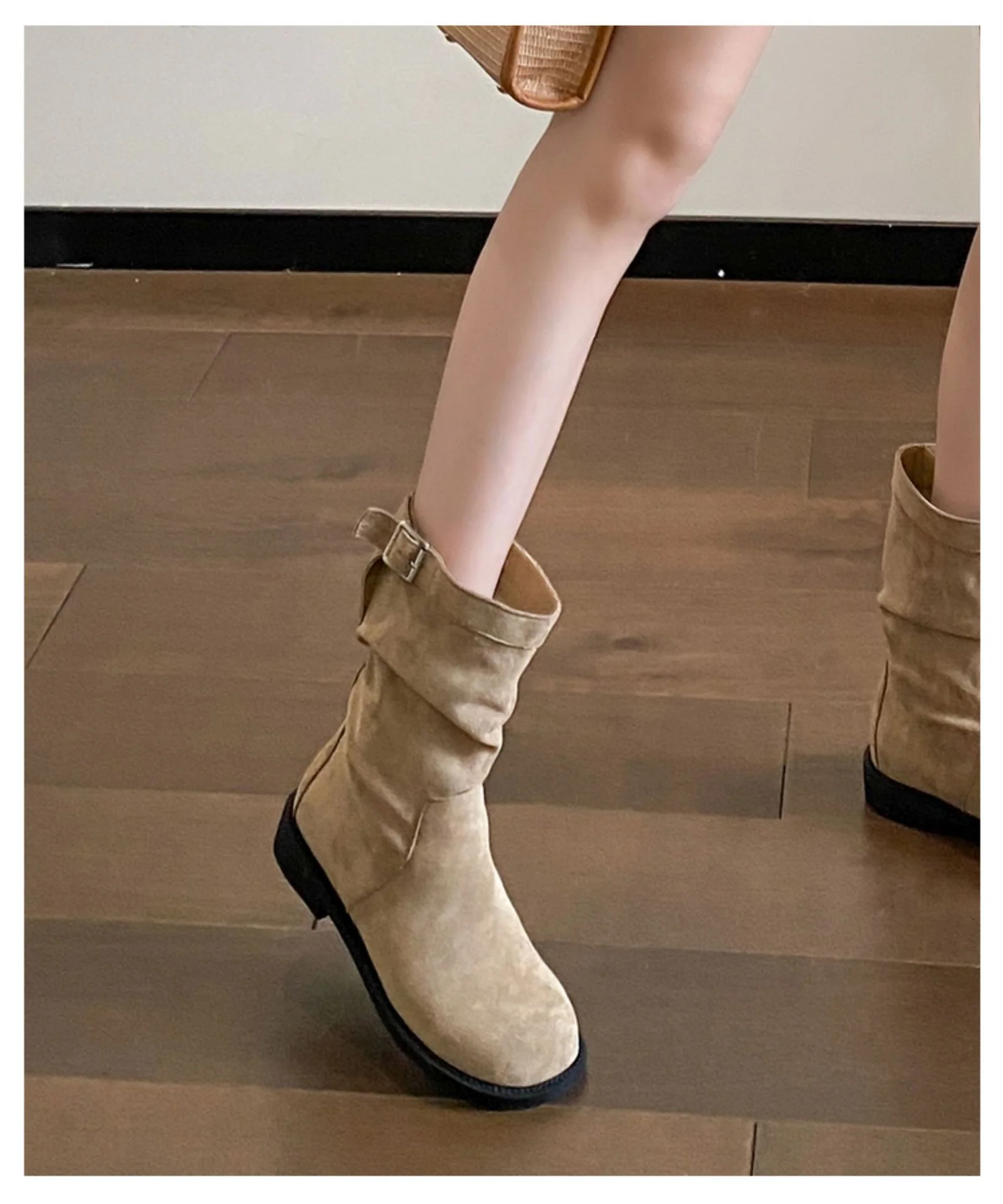 Damen Trendige Stiefel mit modischem Falten-Design und dekorativem Schnallenverschluss Heidi Mode - Image 7