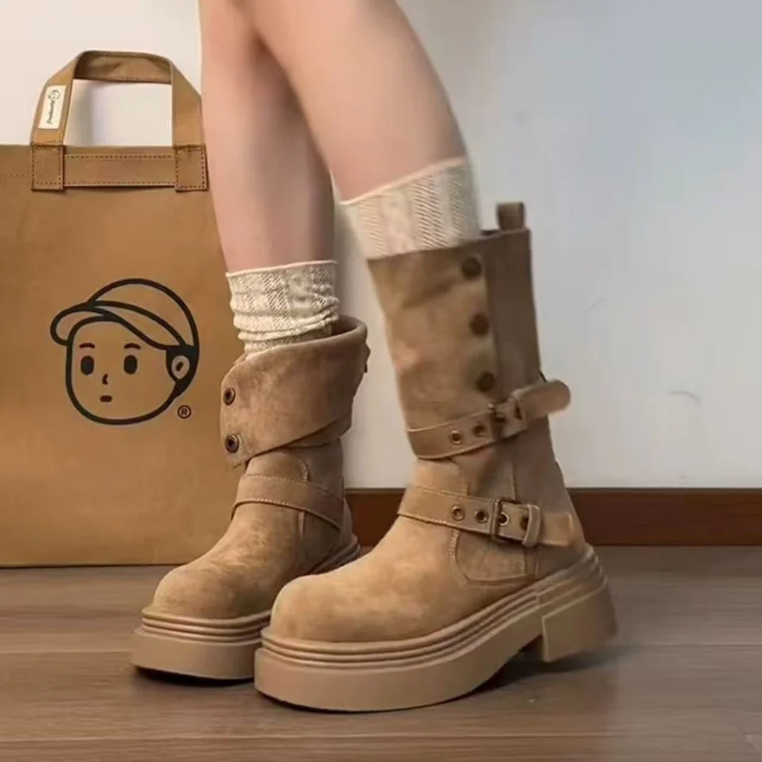 Damen Trendige Stiefel mit praktischem Schnallenverschluss und dicker Sohle Heidi Mode - Image 4
