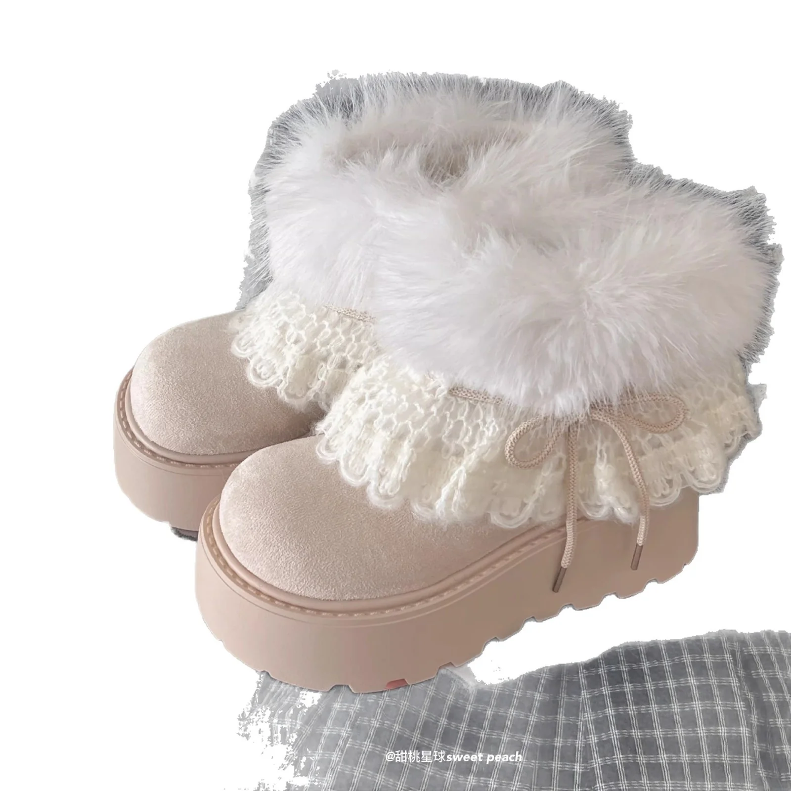 Damen Trendige Winterstiefel mit kuscheligem Kunstfellrand und dekorativer Spitzenverzierung Heidi Mode - Image 5