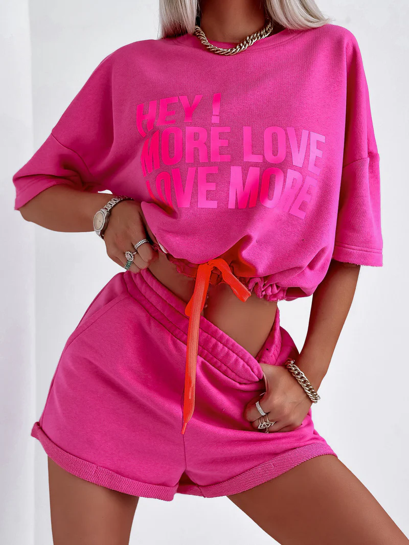 Damen Trendiges Cropped-Loungewear-Set mit auffälligem Grafikdruck und elastischem Bund Heidi-Mode - Image 6