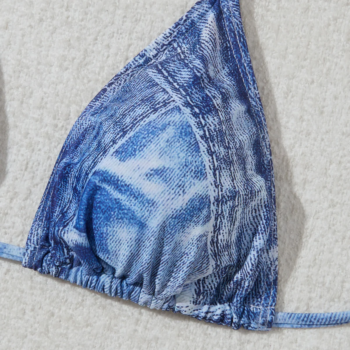 Damen Triangel-Bikini Im Jeans-Look mit Verstellbaren Kordelbindungen Heidi-Mode - Image 2