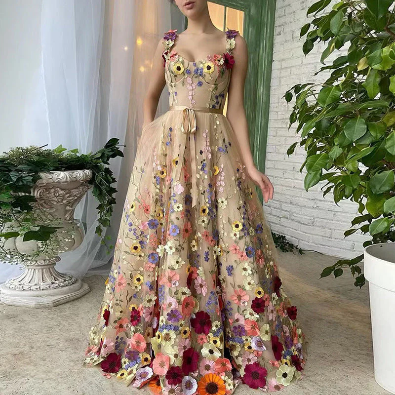 Damen Tüllkleid mit Floralen Stickereien und Elegantem Taillengürtel Heidi-Mode - Image 3