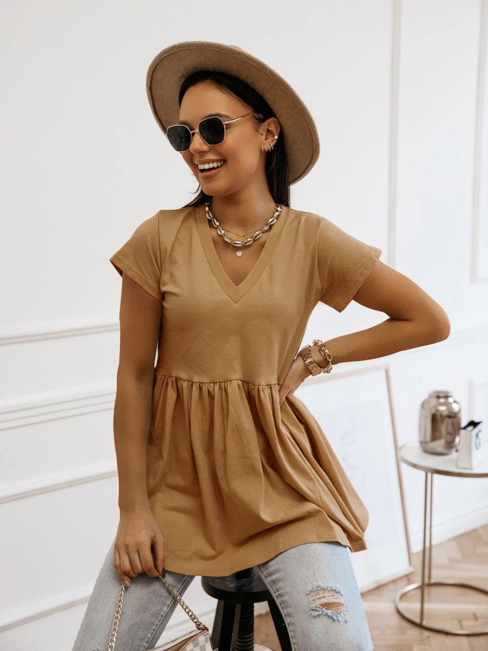 Damen Tunika mit elegantem V-Ausschnitt und fließendem Schnitt Heidi-Mode - Image 6